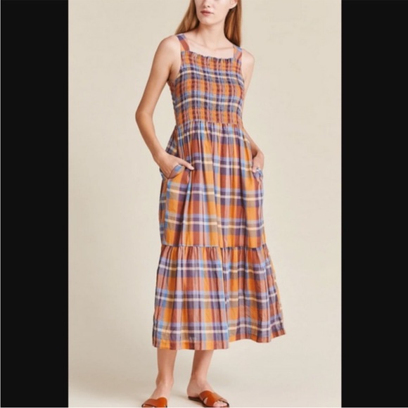 Trovata Birds of Paradis Dolores Plaid Smock Midi Dress Large L - Picture 4 of 12